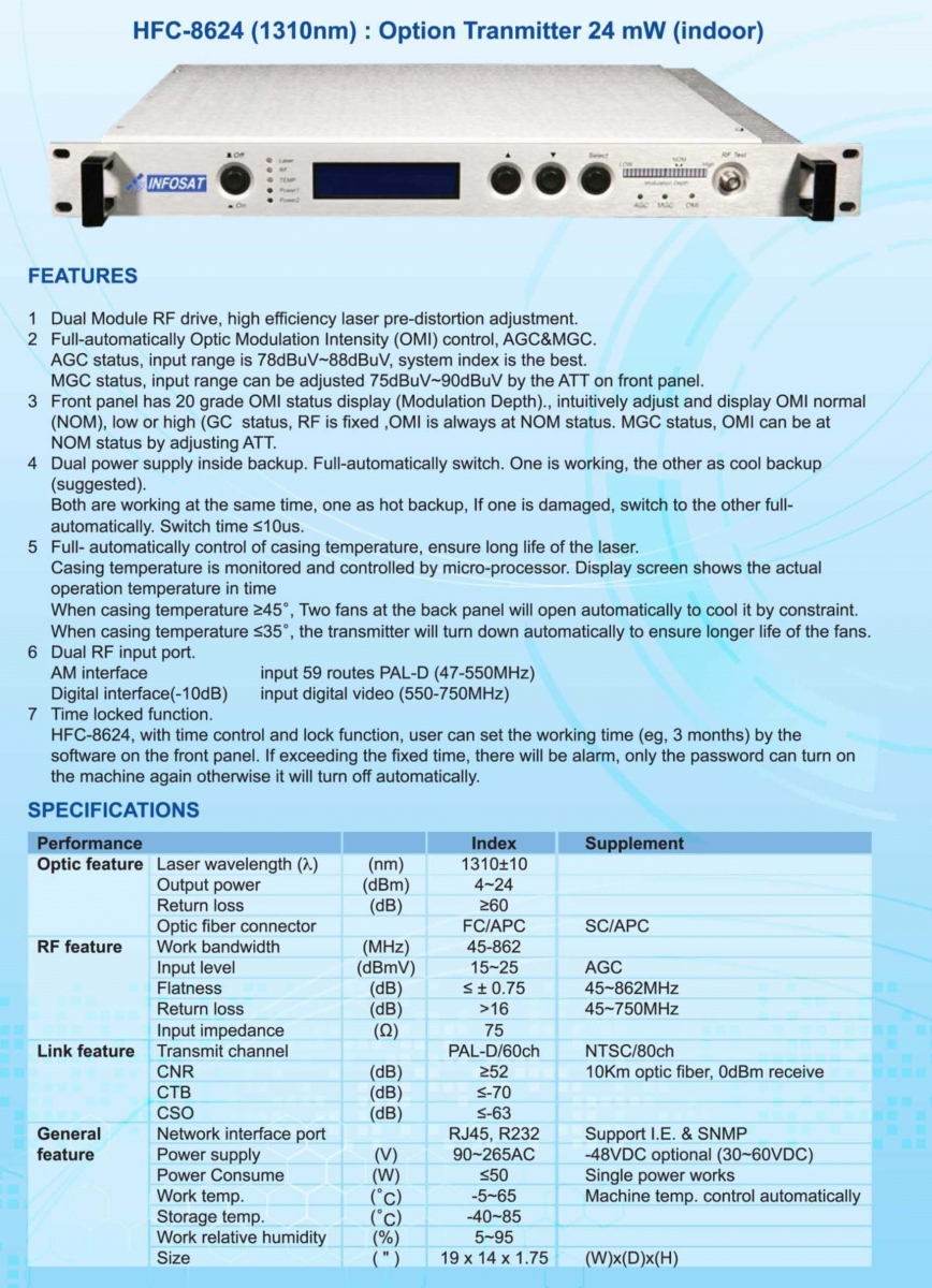 Máy phát quang 1310nm Infosat HFC 8624 Máy phát quang 1310nm Infosat HFC 8624