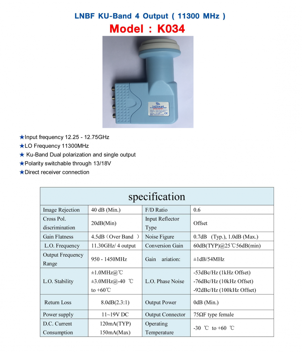 LNB Ku Band Infosat K034 LNB Ku Band Infosat K034