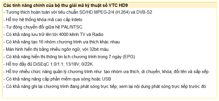 Bộ thu giải mã kỹ thuật số VTC HD9 Bộ thu giải mã kỹ thuật số VTC HD9