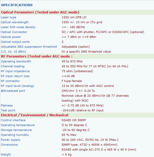Máy phát quang 1550nm Winersat WFT-7600L Máy phát quang 1550nm Winersat WFT-7600L